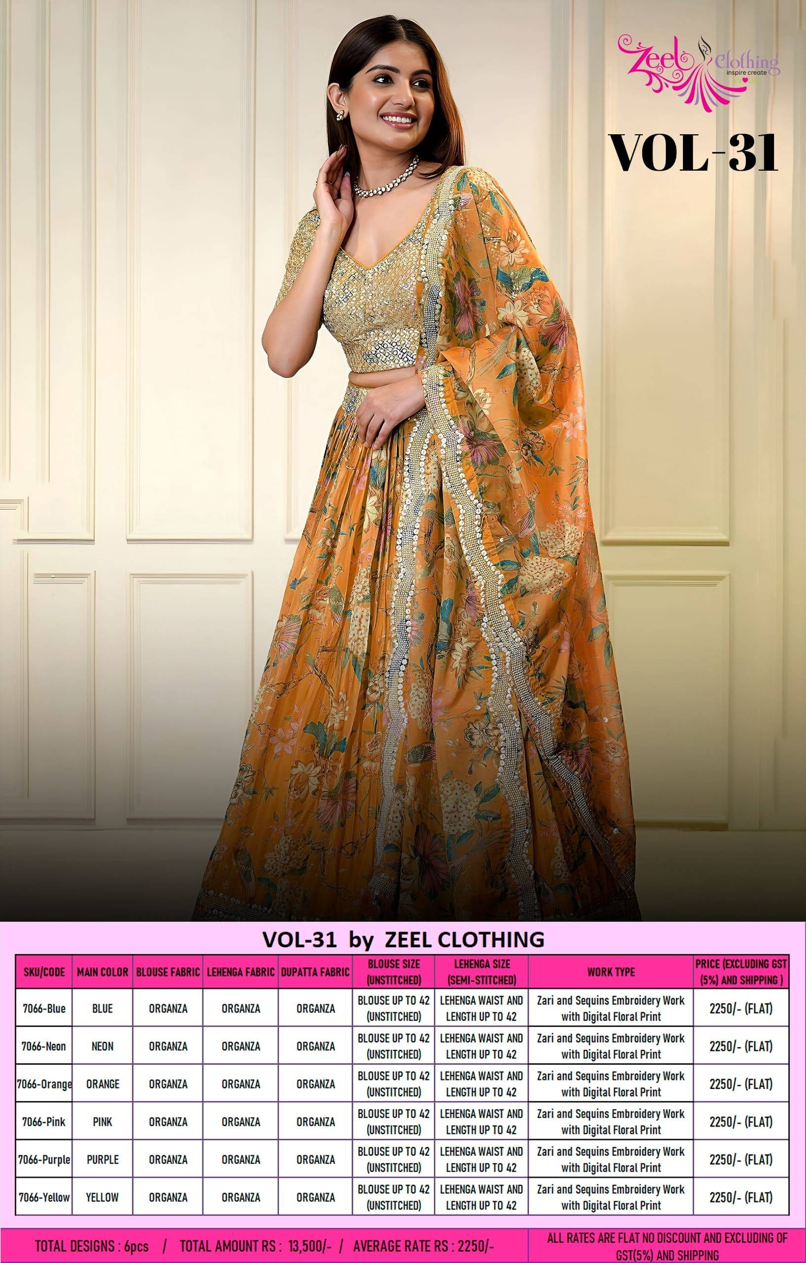 Vol 31 By Zeel Clothing 7066 Series Designer Beautiful Collection Occasional Wear & Party Wear Georgette Lehengas At Wholesale Price